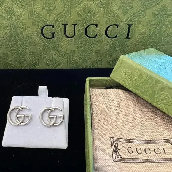 Gucci GG Silver Tone Earrings w/Box and Dust bag (GGXX025) - Picture 2 of 7